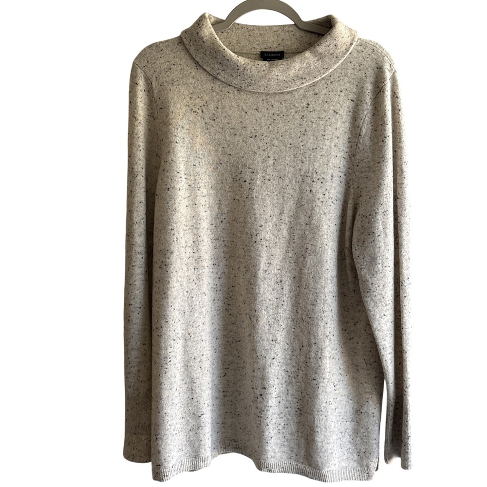 Talbots Cashmere Sweater XL Pull-over Mock Neck Gray Black *FLAW
